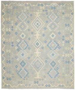 Tappeto Kilim Afghanistan Geometrico Azzurro Grigio Crema 249x298 Cm