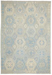 Tappeto Kilim Afghanistan Geometrico Azzurro Grigio 206x302 Cm
