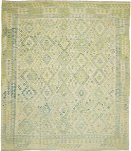 Tappeto Kilim Afghanistan Geometrico Verde Chiaro Azzurro 258x296 Cm