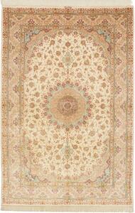 Tappeto Ghom Seta Persia Medaglione Crema Rosa 156x236 Cm