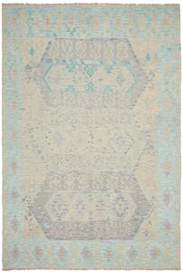 Tappeto Kilim Afghanistan Geometrico Beige Azzurro 198x298 Cm