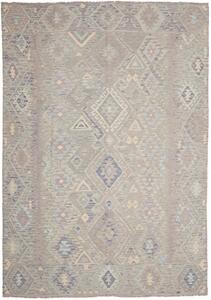 Tappeto Kilim Afghanistan Geometrico Grigio Beige 206x290 Cm
