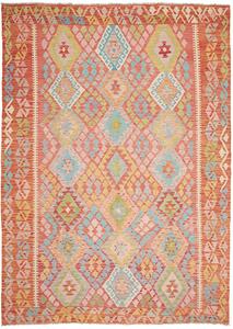 Tappeto Kilim Afghanistan Geometrico Salmone Azzurro 204x288 Cm