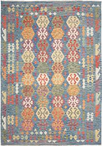 Tappeto Kilim Afghanistan Geometrico Blu Arancio 206x298 Cm