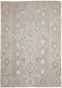 Tappeto Kilim Afghanistan Geometrico Grigio Beige Lilla 207x292 Cm