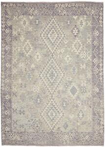 Tappeto Kilim Afghanistan Geometrico Grigio Lilla Tenue 210x294 Cm