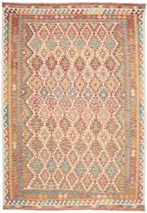 Tappeto Kilim Afghanistan Geometrico Terracotta Azzurro 208x302 Cm