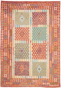 Tappeto Kilim Afghanistan Geometrico Arancione Azzurro 208x298 Cm