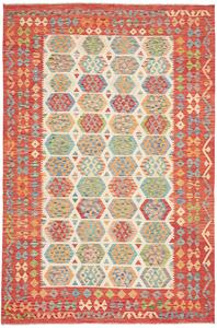 Tappeto Kilim Afghanistan Geometrico Rosso Multicolore 202x308 Cm