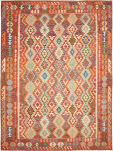 Tappeto Kilim Afghanistan Geometrico Terracotta Multicolore 277x372 Cm