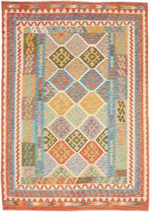 Tappeto Kilim Afghanistan Geometrico Multicolore Arancio 200x285 Cm