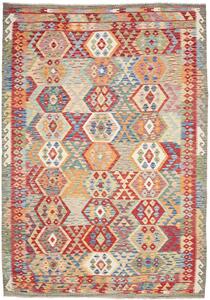 Tappeto Kilim Afghanistan Geometrico Multicolore Rosso 207x292 Cm