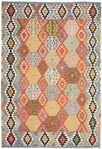 Tappeto Kilim Afghanistan Geometrico Blu Arancio 208x301 Cm