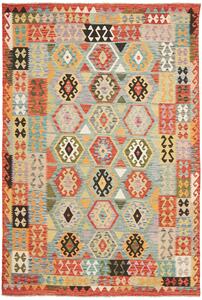 Tappeto Kilim Afghanistan Geometrico Azzurro Arancione 209x315 Cm