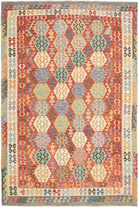 Tappeto Kilim Afghanistan Astratto Terracotta Policromo 207x301 Cm