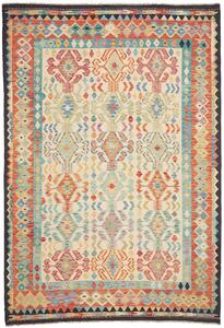 Tappeto Kilim Afghanistan Geometrico Crema Multicolore 203x294 Cm
