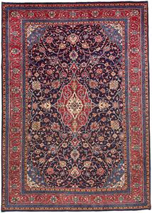 Tappeto Sarough Persia Medaglione Blu Notte Rosso 218x307 Cm