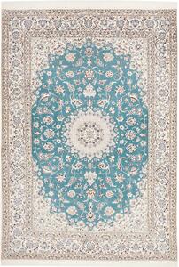 Tappeto Nain 6la Persia Medaglione Turchese Avorio 168x244 Cm