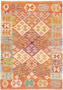 Tappeto Kilim Afghanistan Geometrico Arancio Blu 102x148 Cm