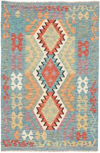 Tappeto Kilim Afghanistan Astratto Azzurro Corallo Giallo 102x155 Cm