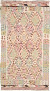 Tappeto Kilim Afghanistan Geometrico Pastello Rosa 106x193 Cm