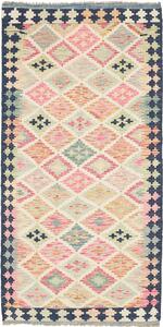 Tappeto Kilim Afghanistan Astratto Multicolore Pastello Blu 96x195 Cm