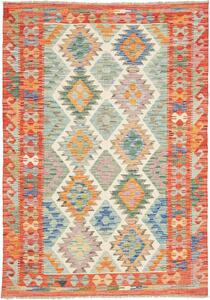 Tappeto Kilim Afghanistan Geometrico Arancione Azzurro 123x180 Cm