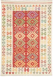 Tappeto Kilim Afghanistan Geometrico Rosso Crema 120x174 Cm