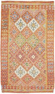 Tappeto Kilim Afghanistan Geometrico Arancione Pesca 122x208 Cm
