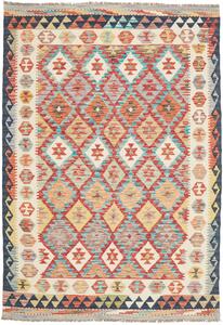 Tappeto Kilim Afghanistan Geometrico Rosso Blu 134x191 Cm