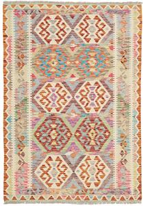 Tappeto Kilim Afghanistan Geometrico Multicolore Beige 123x179 Cm