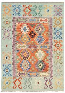 Tappeto Kilim Afghanistan Astratto Celeste Arancio 119x166 Cm