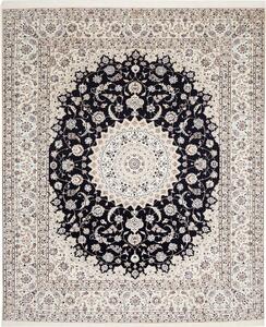 Tappeto Nain 6la Persia Medaglione Nero Avorio 259x310 Cm