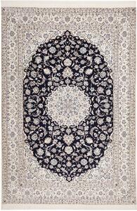 Tappeto Nain 6la Persia Medaglione Blu Scuro Crema 212x314 Cm