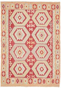 Tappeto Kilim Afghanistan Geometrico Rosso Crema 142x200 Cm