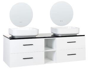 Mobile bagno LED bianco nero 150 x 49 cm MDF 4 cassetti 2 specchi doppio lavabo bagno moderno Beliani