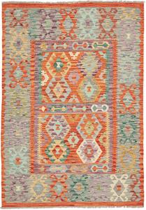 Tappeto Kilim Afghanistan Astratto Arancio Turchese 136x196 Cm