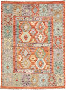 Tappeto Kilim Afghanistan Geometrico Arancione Grigio 146x198 Cm