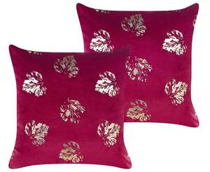 Set di 2 cuscini decorativi in velluto bordeaux con motivo a foglie 45 x 45 cm Stampa in lamina d'oro Accessori decorativi Beliani