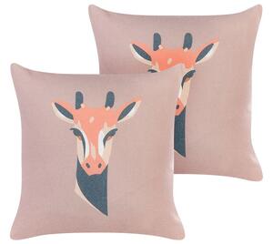 Set di 2 cuscini decorativi rosa pastello con stampa di animali 45 x 45 cm Motivo giraffa Decor moderno Safari Beliani
