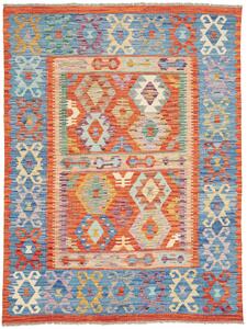 Tappeto Kilim Afghanistan Geometrico Arancio Blu 148x197 Cm