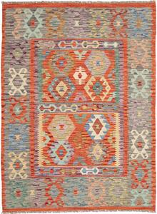Tappeto Kilim Afghanistan Geometrico Multicolore Arancio Grigio 146x201 Cm
