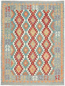 Tappeto Kilim Afghanistan Astratto Celeste Arancione 148x193 Cm