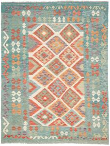 Tappeto Kilim Afghanistan Astratto Turchese Arancio Panna 154x202 Cm