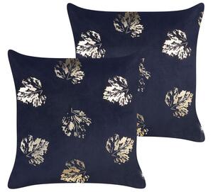 Set di 2 cuscini decorativi in velluto nero con motivo a foglie 45 x 45 cm Stampa in lamina d'oro Accessori decorativi Beliani