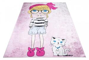 Tappeto per bambini per la camera di una bambina con una signorina e un gatto Larghezza: 140 cm | Lunghezza: 200 cm
