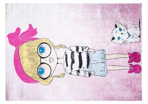 Tappeto per bambini per la camera di una bambina con una signorina e un gatto Larghezza: 120 cm | Lunghezza: 170 cm