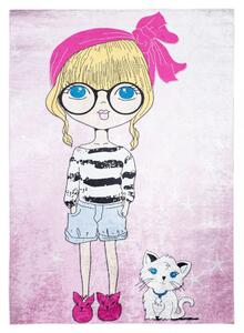 Tappeto per bambini per la camera di una bambina con una signorina e un gatto Larghezza: 160 cm | Lunghezza: 220 cm