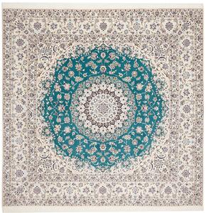 Tappeto Nain 6la Persia Medaglione Avorio Turchese 253x248 Cm