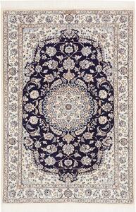 Tappeto Nain 6la Persia Medaglione Blu Crema 103x152 Cm